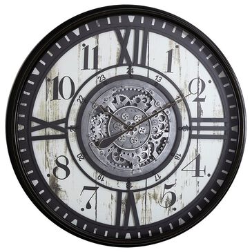 Yosemite Home Decor Modern Farmhouse Gear Wall Clock in Black and White, , large