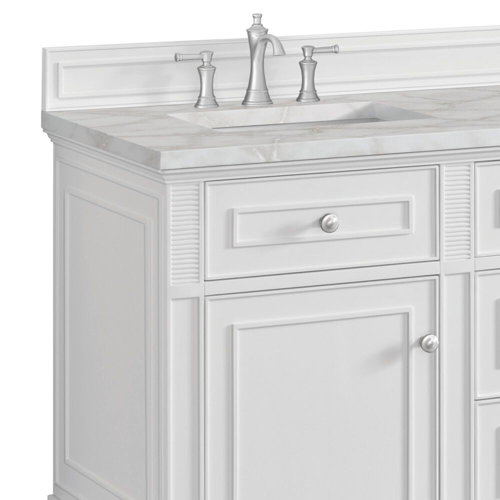 James Martin Vanities Lorelai 60" Double Bathroom Vanity in Bright White with 3 cm Ethereal Noctis Silestone Top, Rectangular Sinks and FreePower Wireless Charger, , large