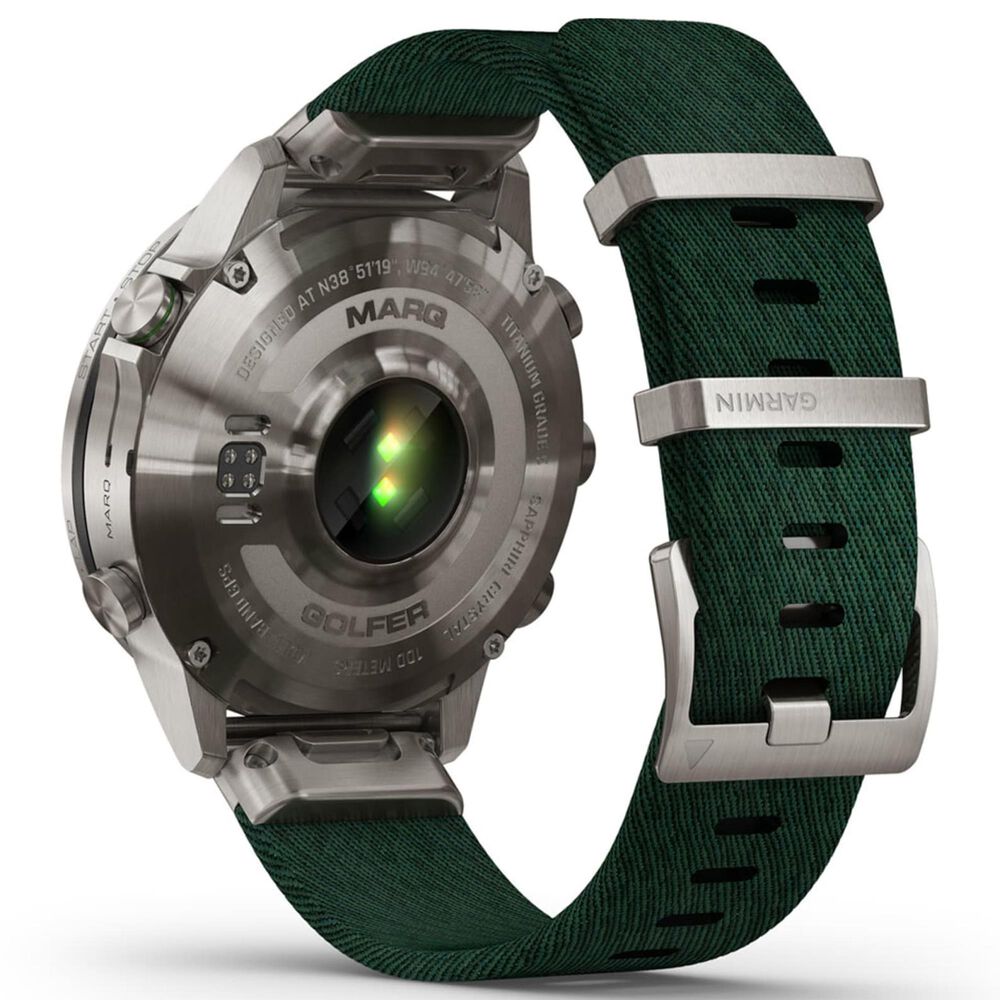Garmin MARQ 2 Golfer AMOLED Smartwatch Silver Grade 5 Titanium Bezel Case with Green Nylon Band, , large
