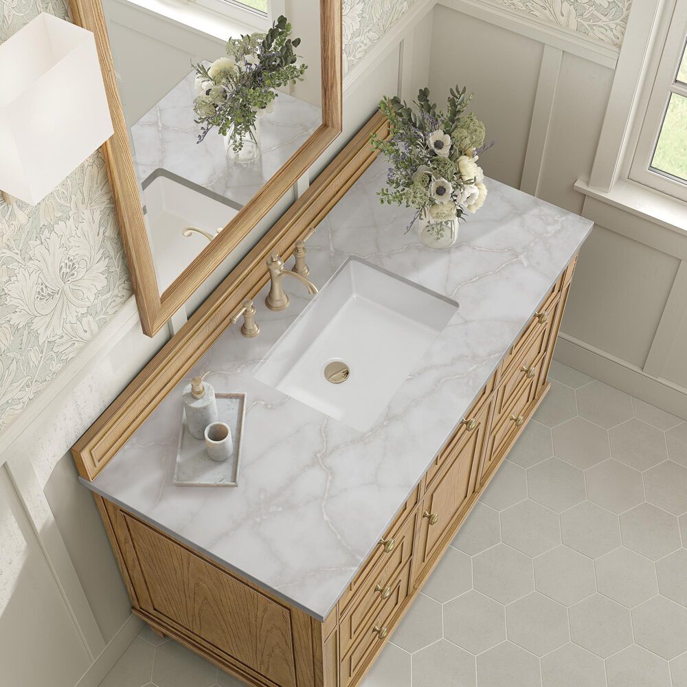 James Martin Vanities Lorelai 48" Single Bathroom Vanity in Light Natural Oak with 3 cm Eternal Jasmine Pearl Silestone Top, Rectangular Sink and FreePower Wireless Charger, , large
