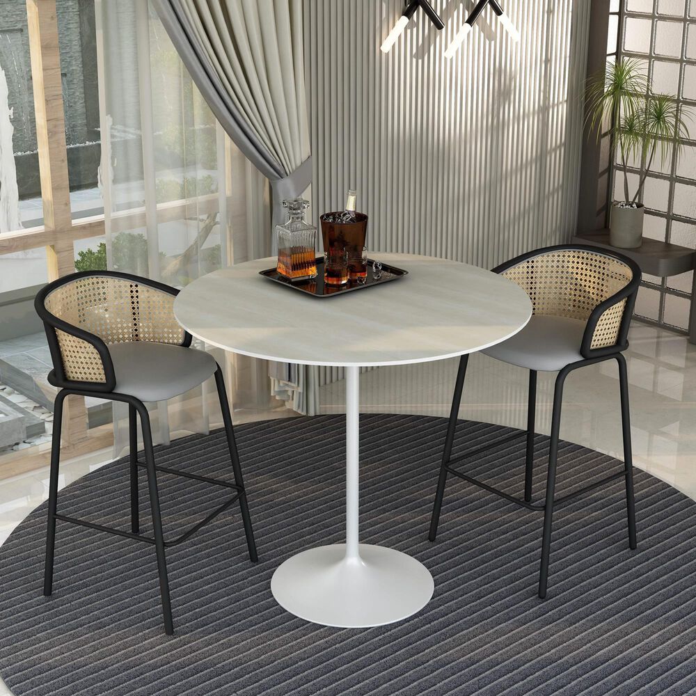 Leisuremod LeisureMod Verve Collection Modern Bar Height Table White Base with 48 Round Light Natural Wood MDF Top, , large