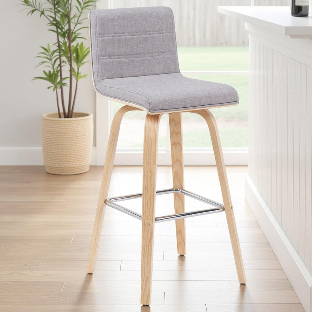 Armen Living Vienna Swivel Bar Height Stool with Gray Upholstery in Patterned Oak, , large