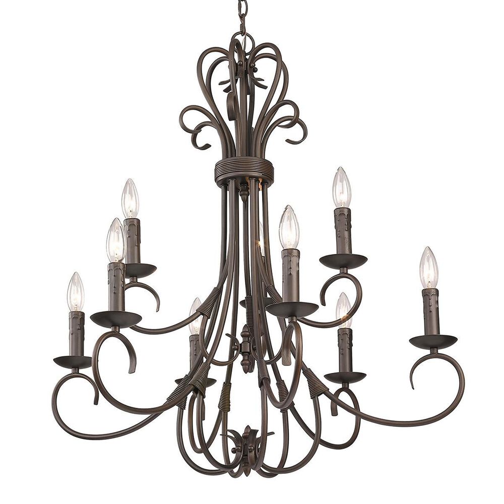 Golden Lighting Homestead 9-Light - 2 Tier Chandelier in Rubbed Bronze, , large