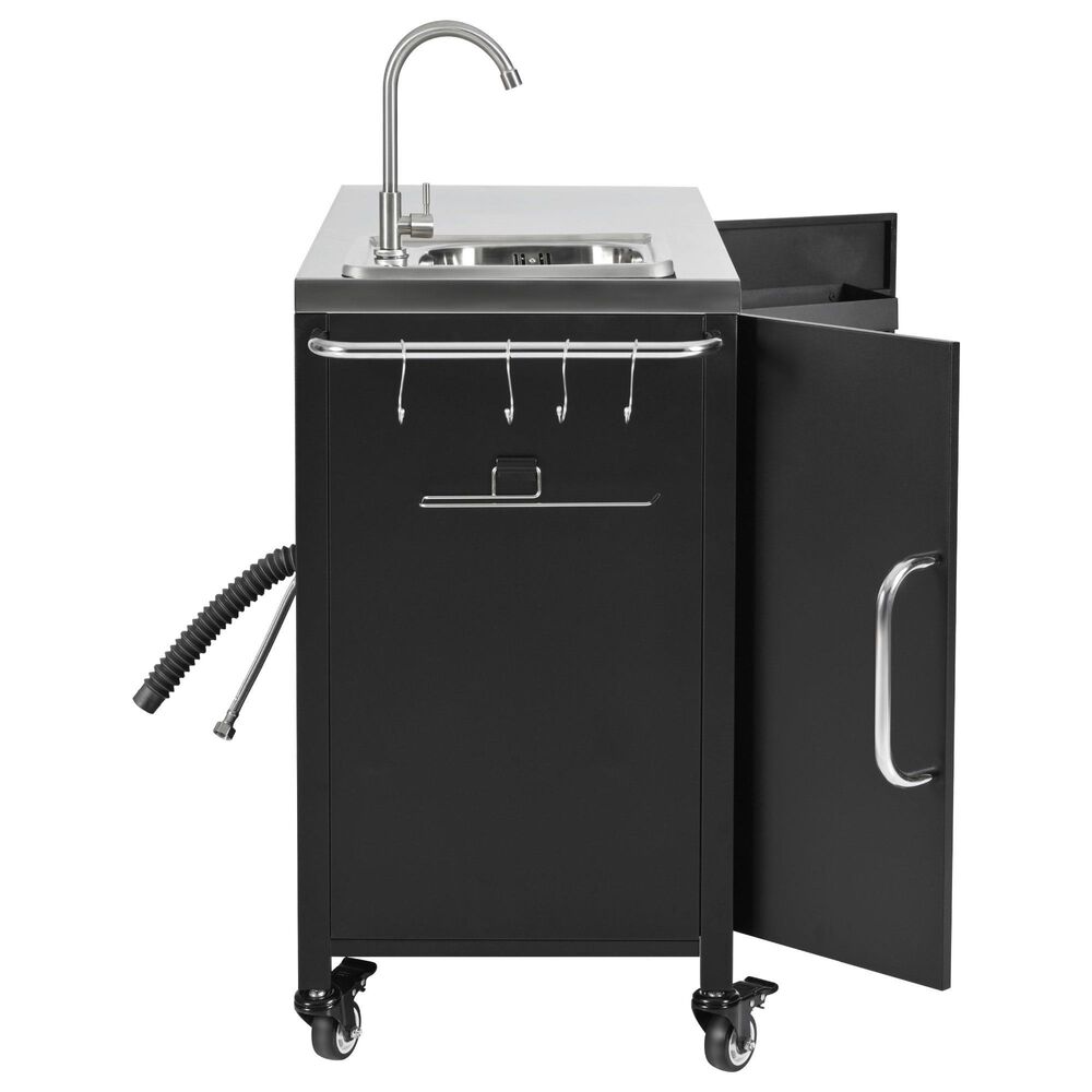 HOMLUX 55.5" Outdoor Kitchen Island with Sink in Black and Stainless Steel, , large