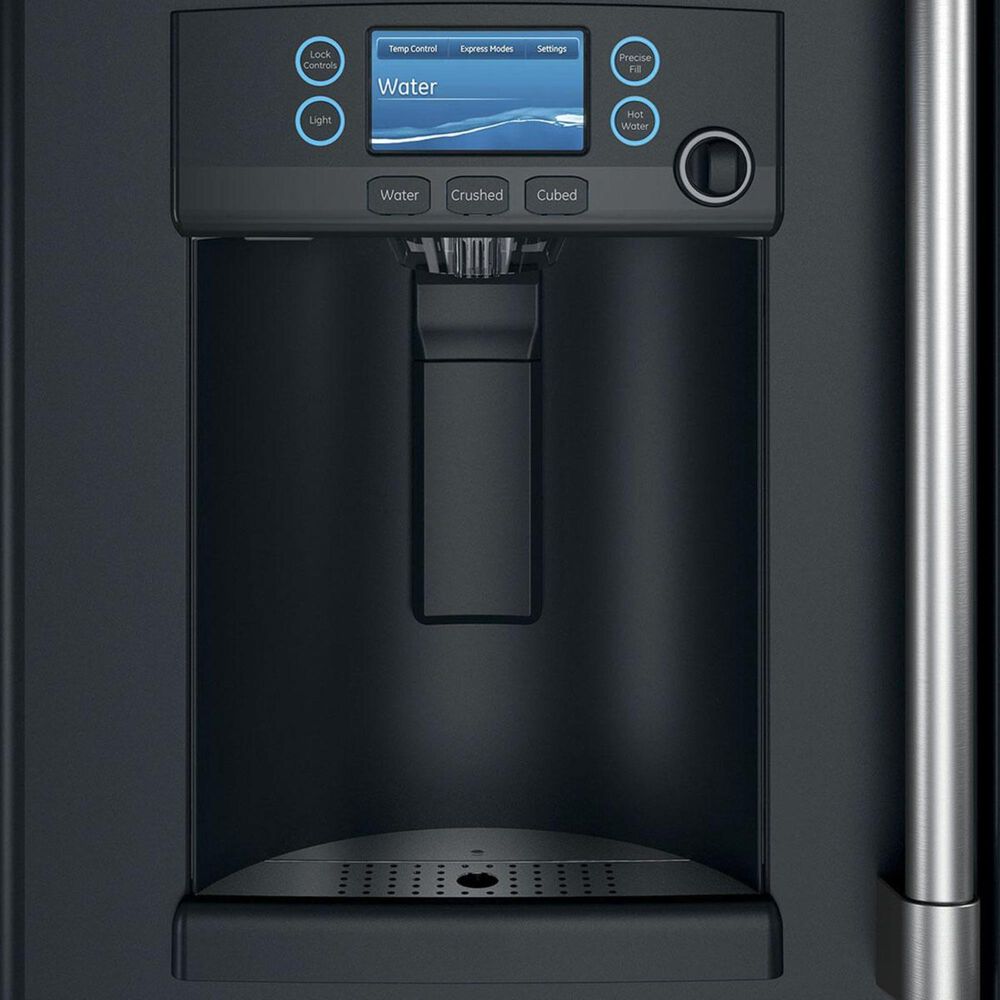 Cafe 27.8 Cu. Ft. French Door Refrigerator Energy Star with Hot Water Dispenser in Matte Black and Brushed Stainless, , large