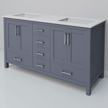 Lexora Home Jacques 60" Double Bathroom Vanity in Dark Grey with 2 cm White Quartz Top and Rectangular Sinks, , large