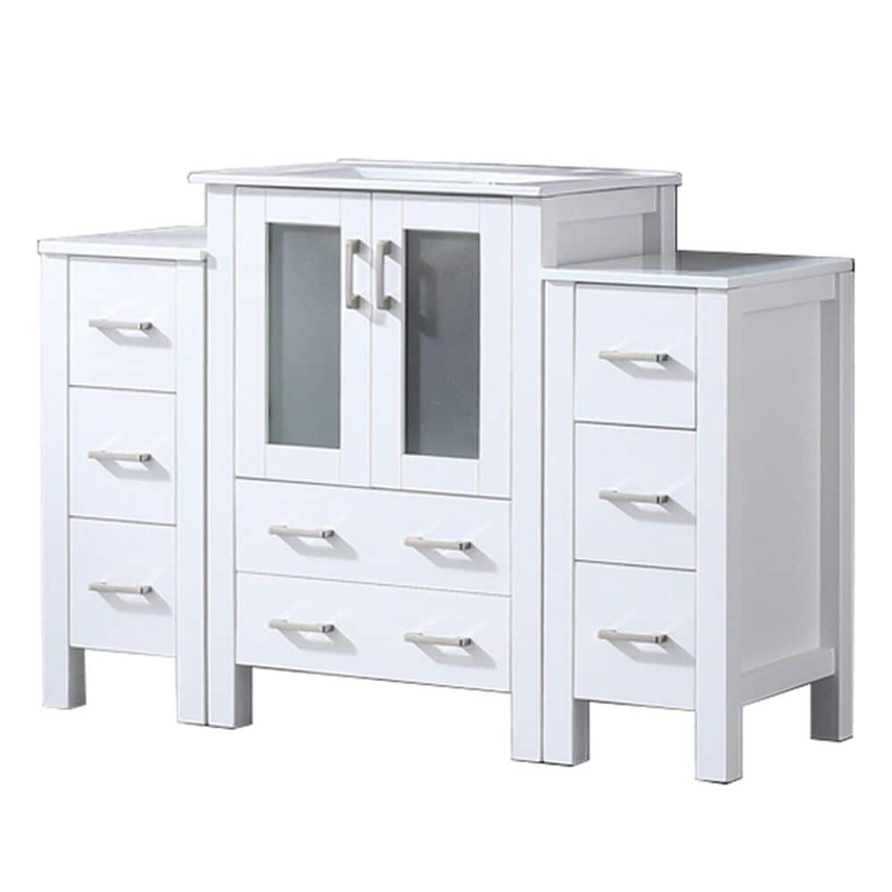 Lexora Home Volez 48&quot; Single Bathroom Vanity in White with White Ceramic Top and Rectangular Sink, , large