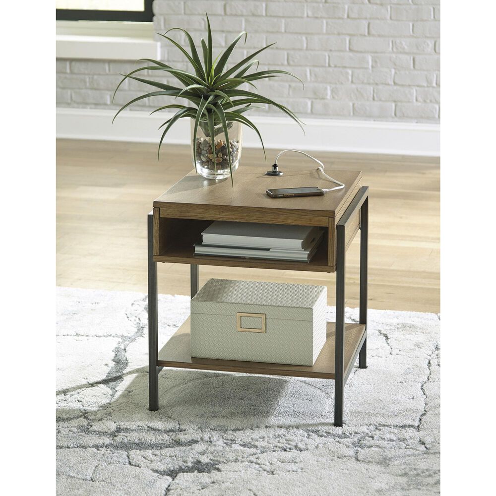 Ashley Fridley Square End Table in Black and Natural, , large