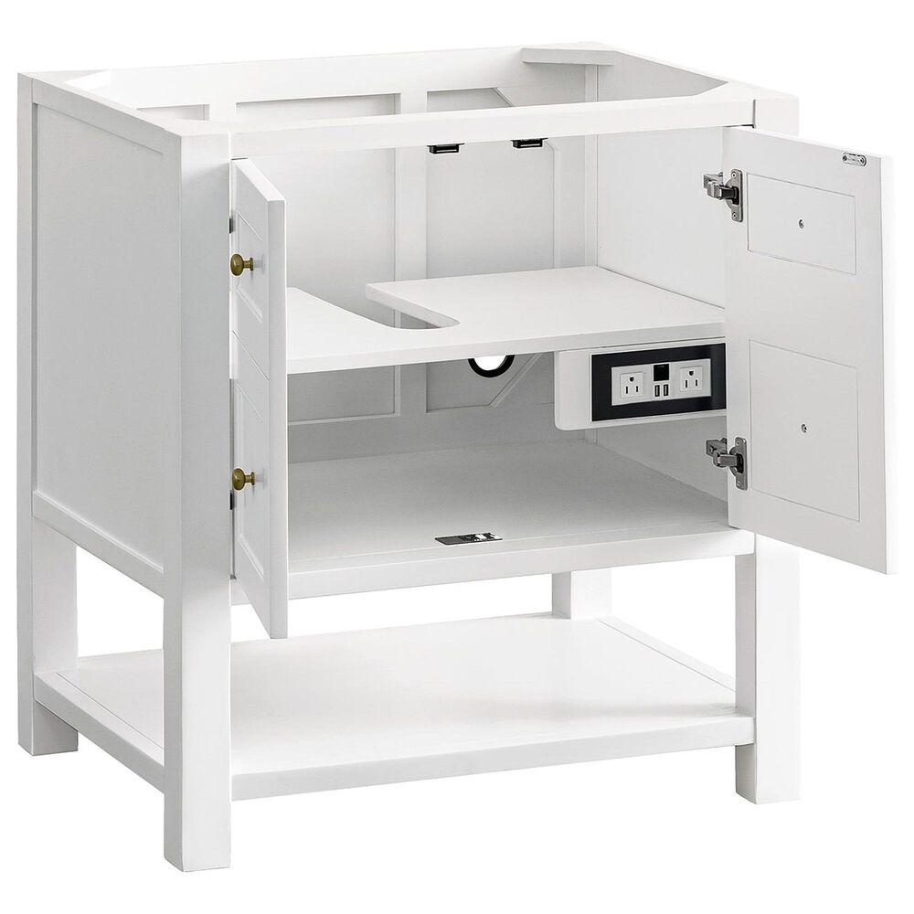 James Martin Vanities Breckenridge 30&quot; Single Bathroom Vanity in Bright White with 3 cm Victorian Silver Quartz Top and Rectangular Sink, , large