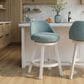 Armen Living Erika Swivel Counter Height Stool with Light Blue Upholstery in White, , large