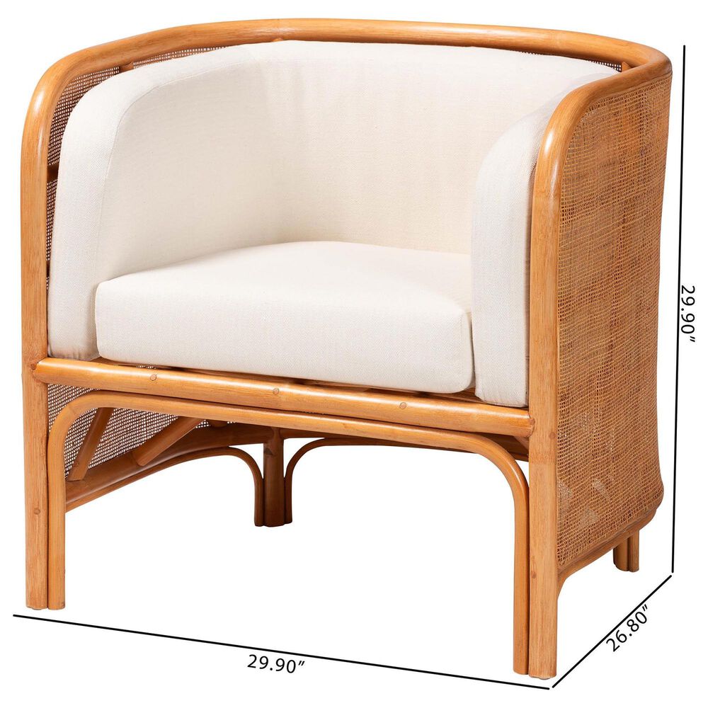 Baxton Studio Bandung Accent Chair with Light Honey Rattan in White, , large