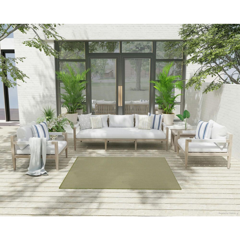 Nourison Courtyard Ivory and Green 5&#39; Square Indoor/Outdoor Area Rug, , large