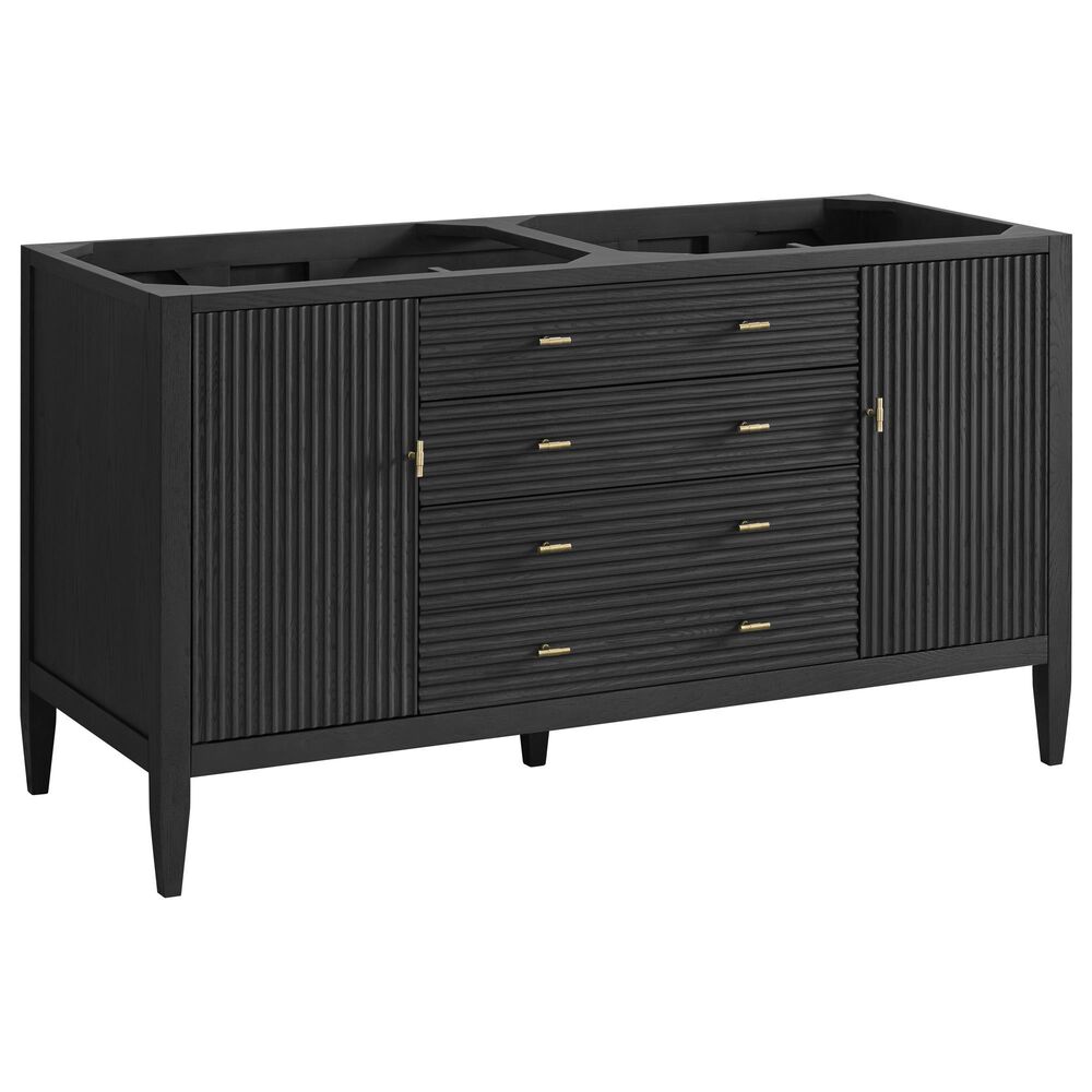 James Martin Vanities Myrrin 60" Double Vanity in Carbon Oak with Single Hole and 3 cm White Zeus Quartz Top &amp; Backsplash, , large