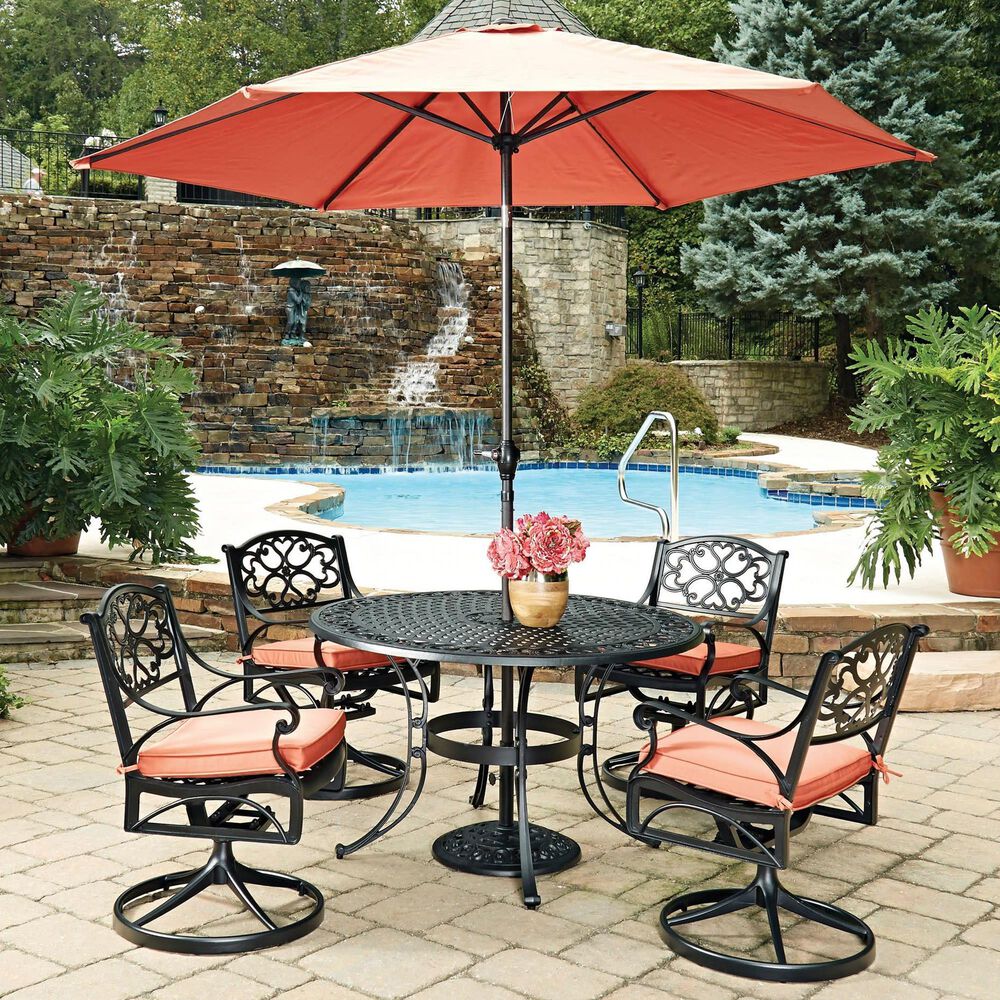 Homestyles Sanibel 7-Piece Patio Dining Set with Umbrella and Swivel Chairs in Black, , large