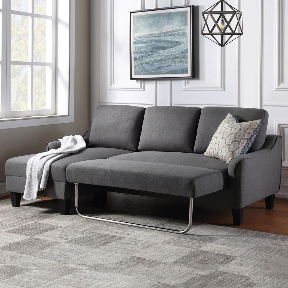OSP Home Lester 1-Piece Stationary Sleeper Sofa Chaise in Grey, , large