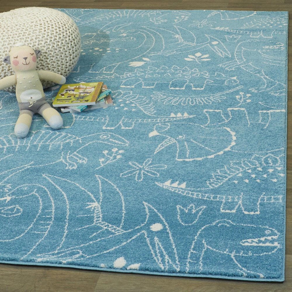 Balta Rugs Parker Dinosaur 3&#39;11&quot; x 5&#39;7&quot; Teal Kids Area Rug, , large