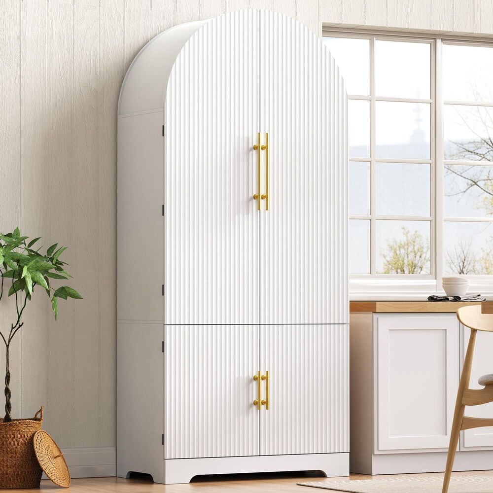 HOMLUX 72" Tall Arched Kitchen Pantry Cabinet in White, , large