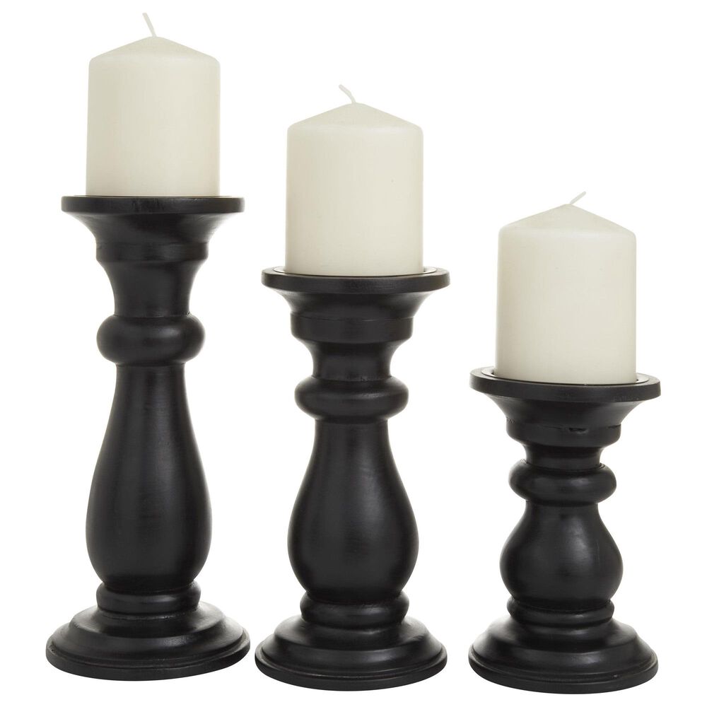 Maple and Jade 6&quot;, 8&quot;, 10&quot; Turned Style Pillar Decorative Candle Holder in Black &#40;Set of 3&#41;, , large