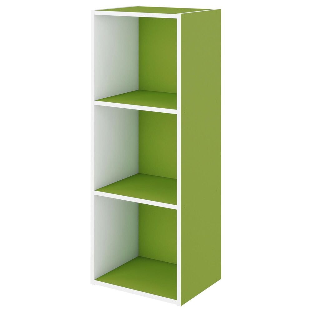 HOMLUX 3-Tier Bookcase with Decorative Open Shelves in White and Green, , large