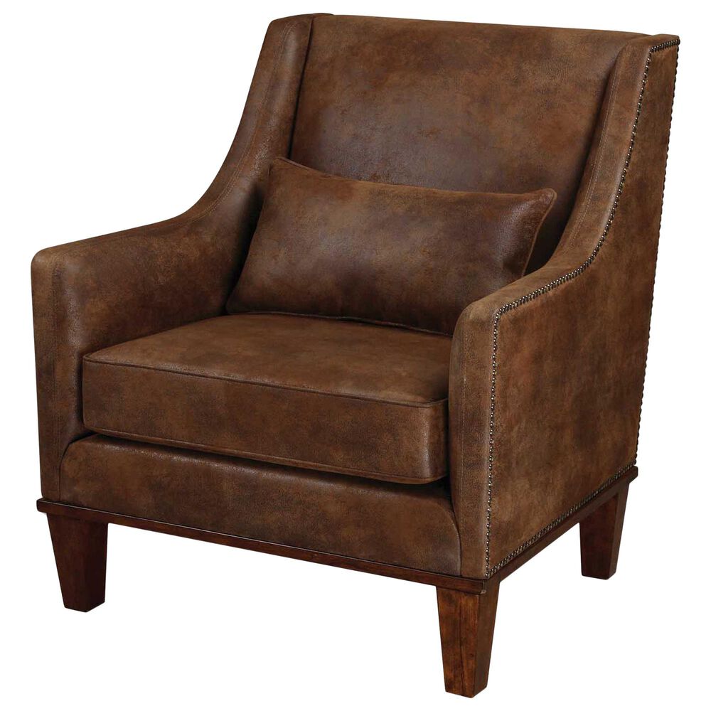 Uttermost Clay Armchair in Brown Faux Leather, , large