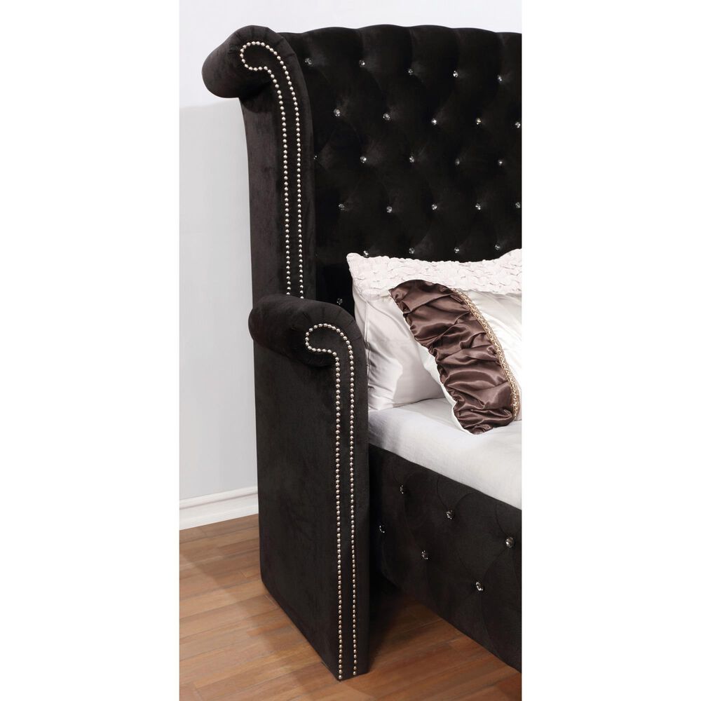 Furniture of America Mills King Upholstered Bed in Black, , large