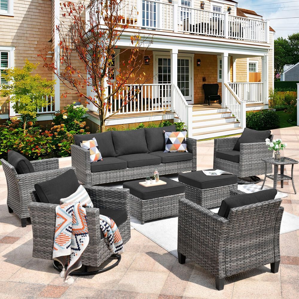 HOMLUX 8-Piece Outdoor Patio Furniture in Black, , large