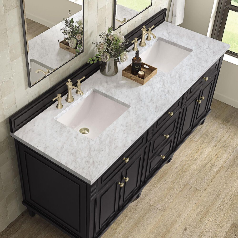 James Martin Vanities Lorelai 72&quot; Double Vanity in Black Onyx with 3 cm Carrara White Marble Top, , large