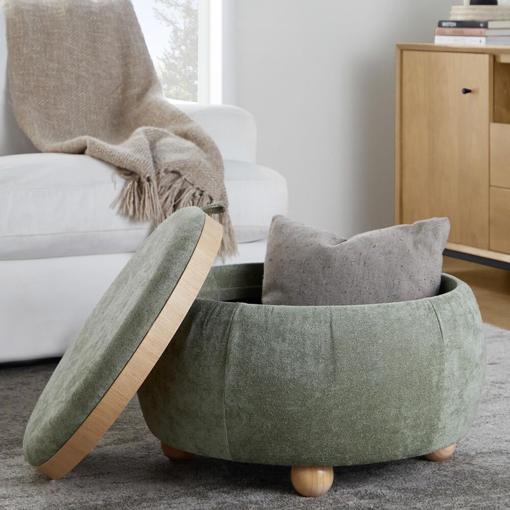 Lumisource Tray Storage Pouf with Leg in Green, , large