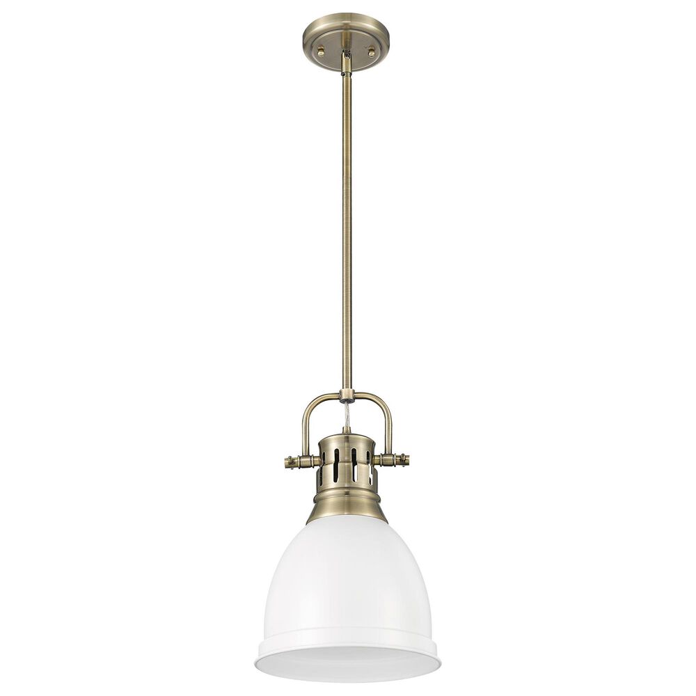 Golden Lighting Duncan 1-Light Small Pendant with Rod and Matte White Shade in Aged Brass, , large