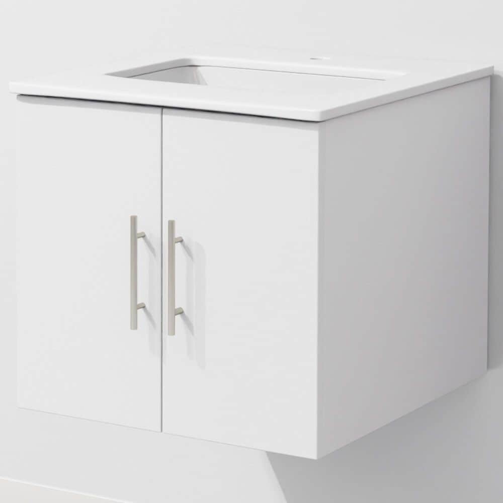 Lexora Home Geneva 24" Single Bathroom Vanity in Glossy White with 2 cm White Cultured Marble Top and Rectangular Sink, , large