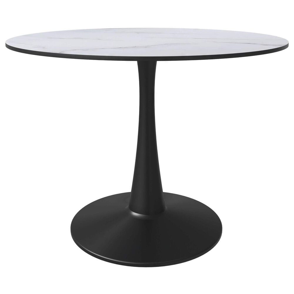 Leisuremod Leisuremod Bristol 40 round dining table Black base with marbled MDF top, , large