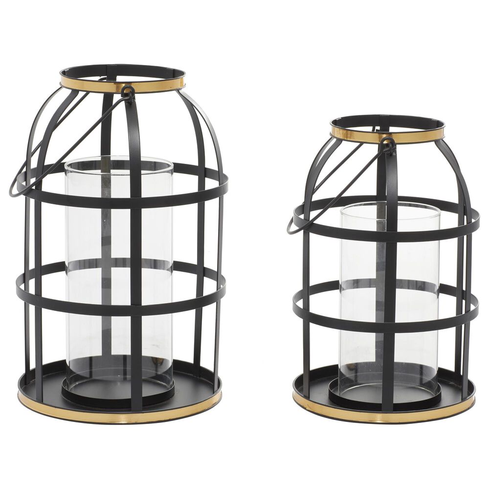 Maple and Jade Industrial Metal Lantern in Black and Gold &#40;Set of 2&#41;, , large