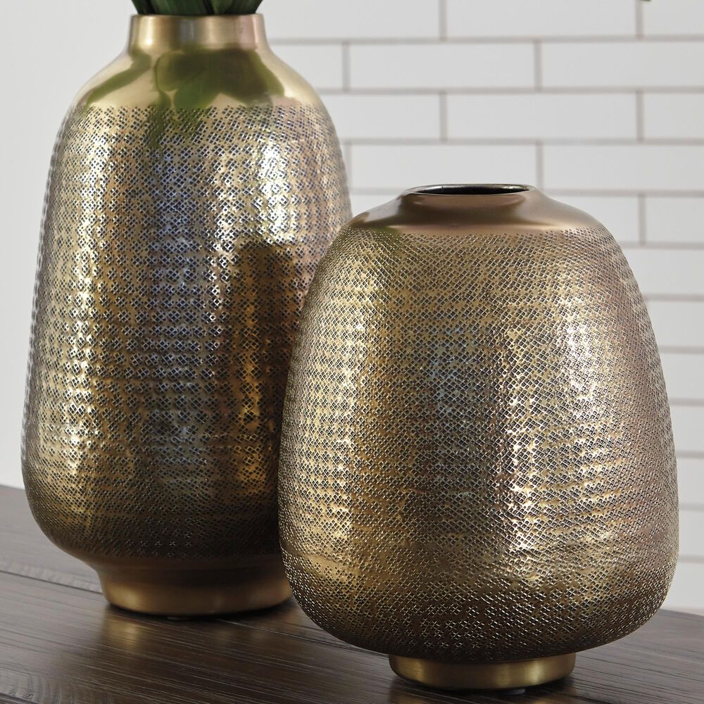 Signature Design by Ashley Miette 2-Piece Vase Set in Antique Brass, , large