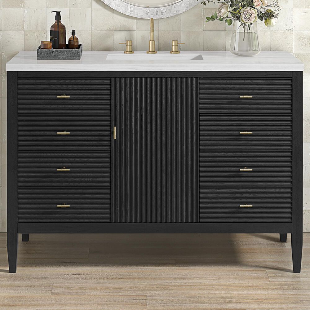 James Martin Vanities Myrrin 48&quot; Vanity in Carbon Oak with 3 cm Arctic Fall Solid Surface Top, , large