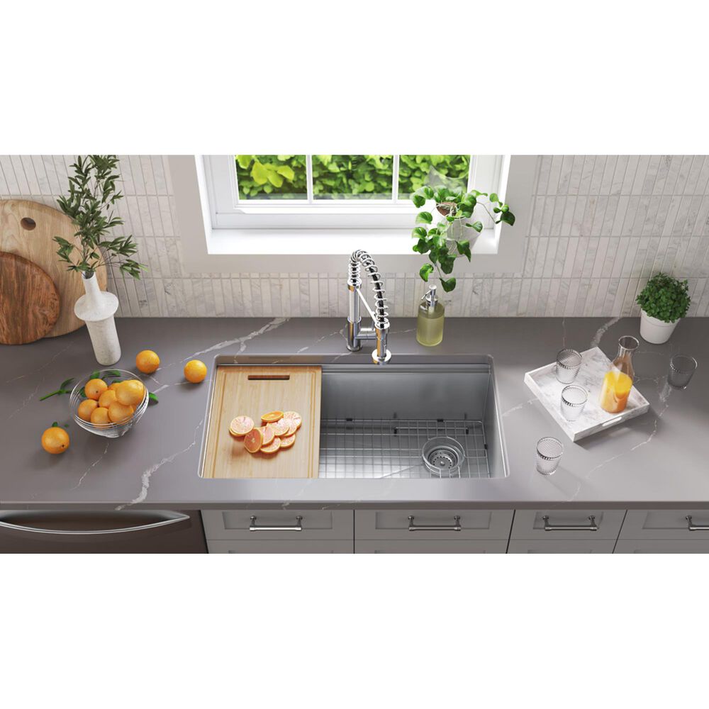 MS International Single Bowl 16-Gauge Handcrafted Workstation Kitchen Sink in Stainless Steel, , large