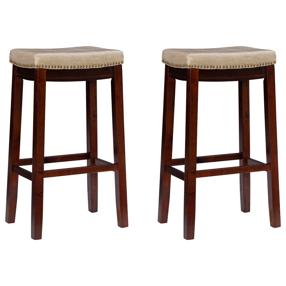 Linon Home Decor Claridge Bar Stool with Beige Cushion in Dark Brown (Set of 2), , large