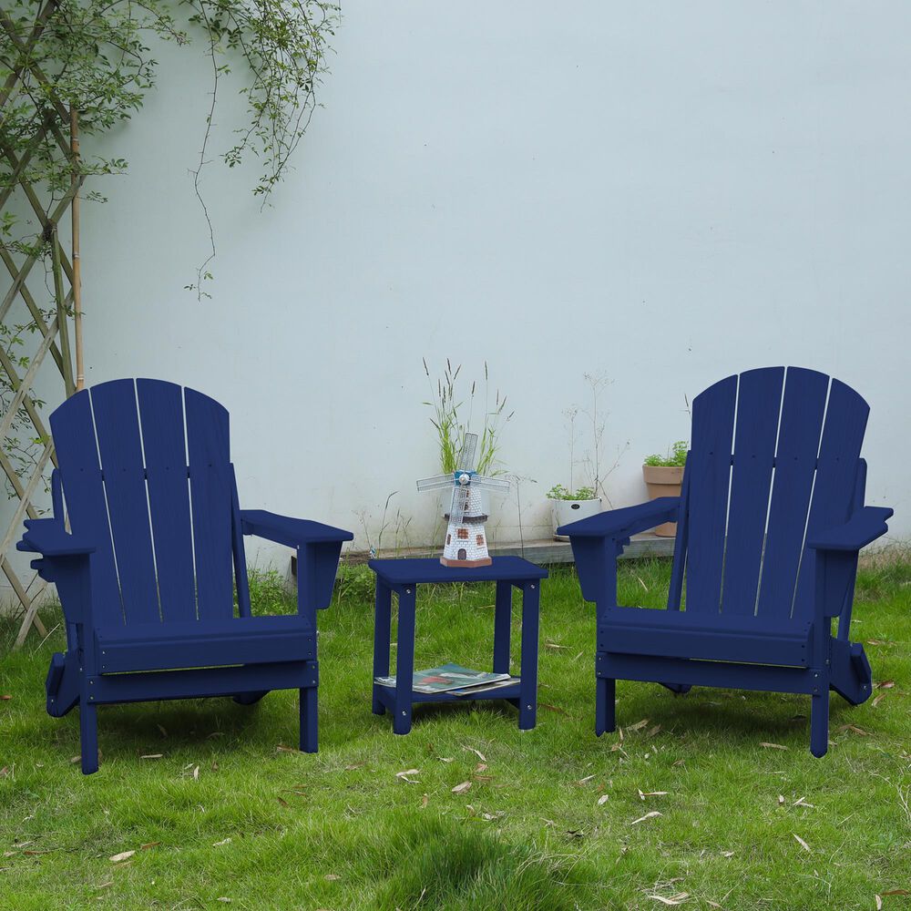 Hearth and Haven 3-Piece Outdoor Folding Adirondack Chair Set with Side Table in Navy Blue, , large