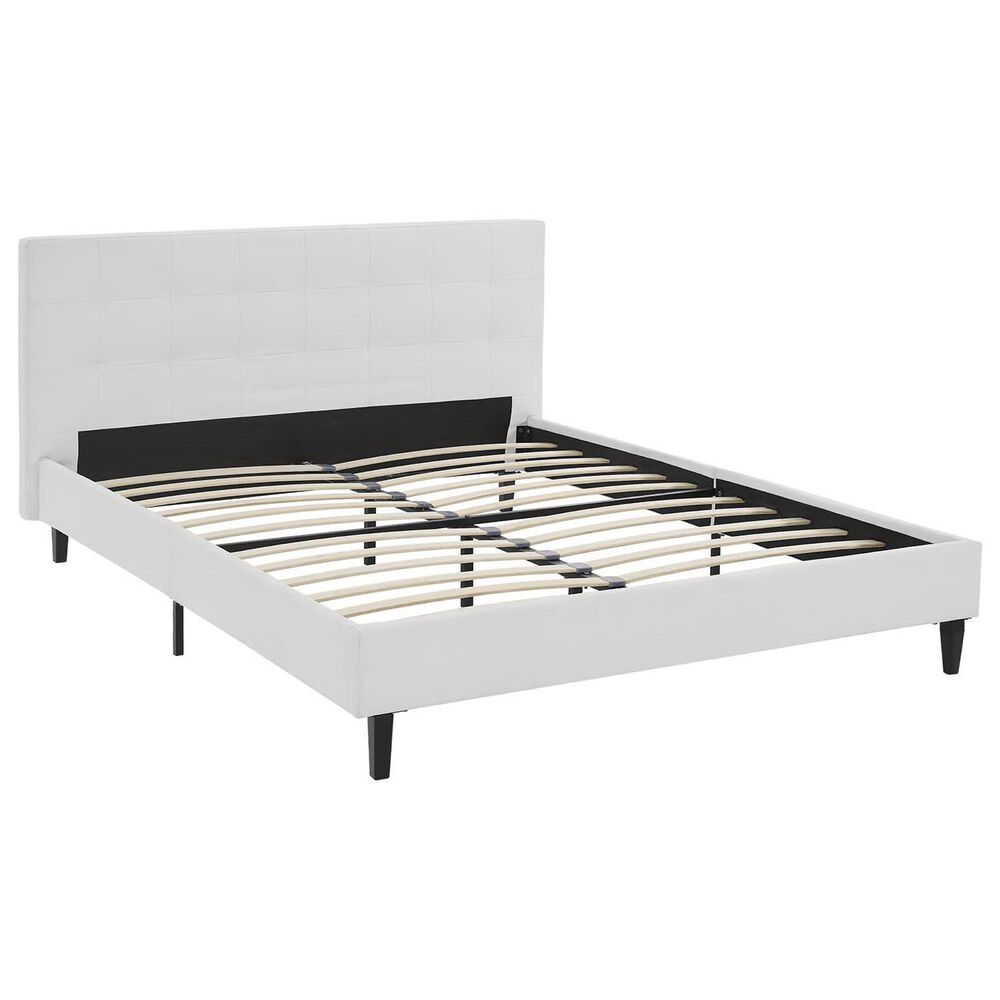 Modway Linnea Faux Leather Queen Platform Bed in White, , large