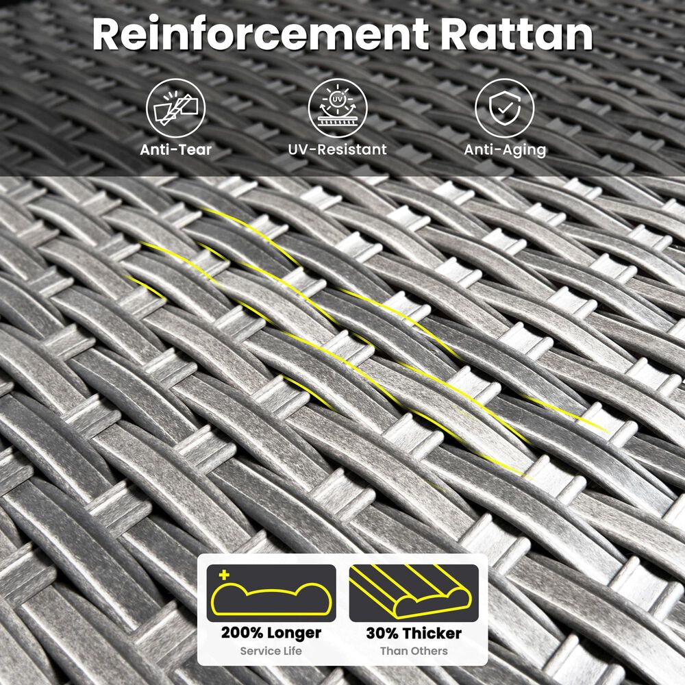 HOMLUX 7-Piece Patio Set with 42 Inch Fire Pit Table, Outdoor Wicker Sofa and Swivel Rocking Chairs, Grey Rattan in Gray, , large