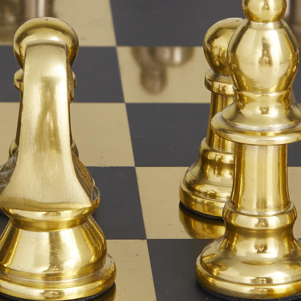 Maple and Jade Decor Chess Game Set in Polished Gold and Black, , large