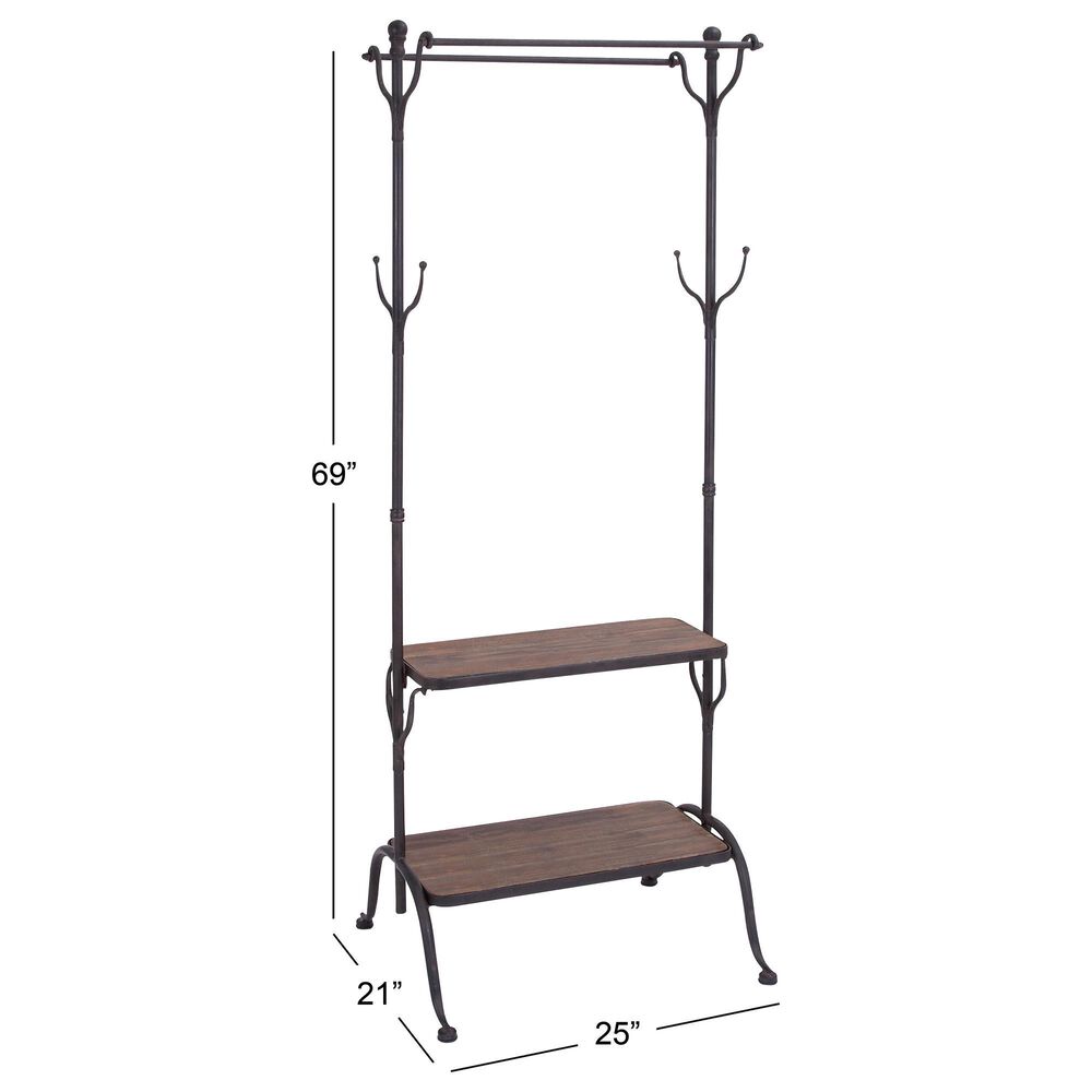 Maple and Jade 72&quot; Industrial Metal Hall Tree in Black and Brown, , large