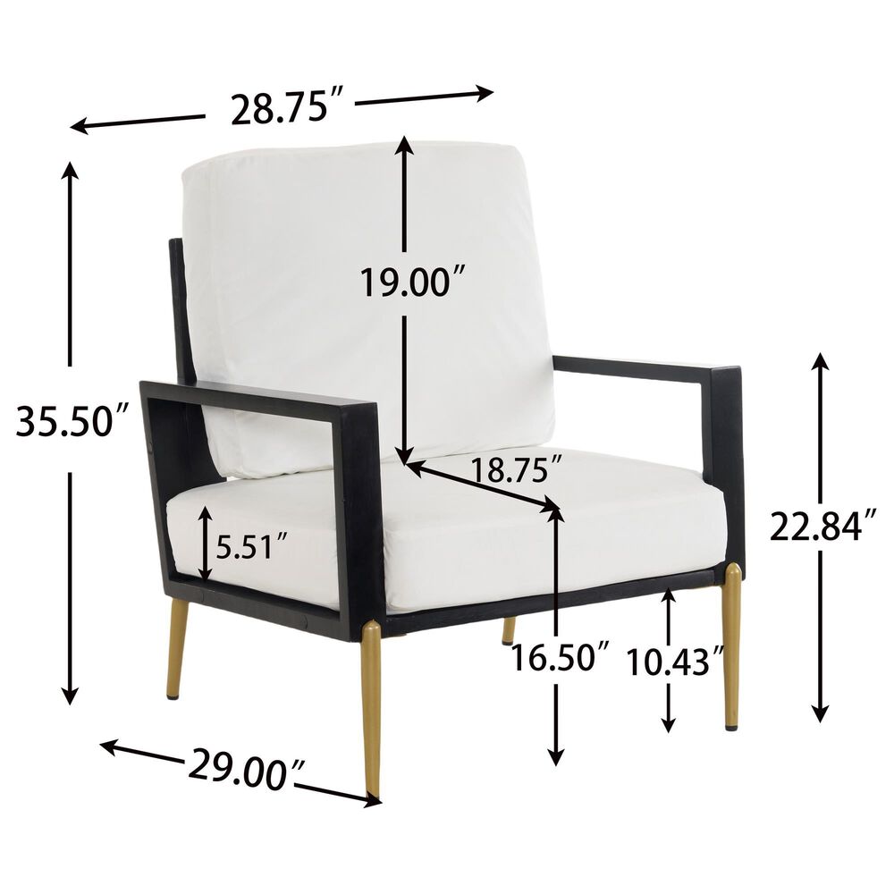 Hearth and Haven Velvet Lounge Arm Chair with Gold Metal Legs in White, , large