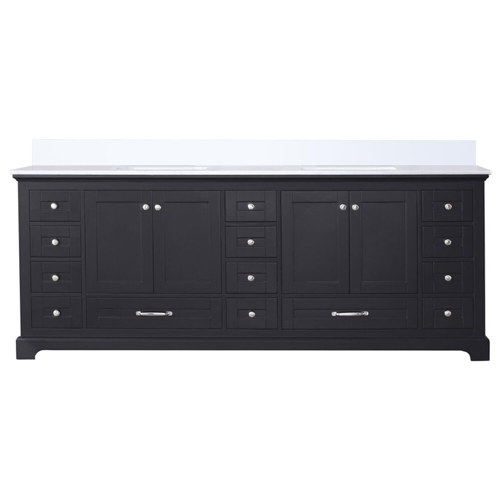Lexora Home Dukes 84&quot; Double Bathroom Vanity in Espresso with 2 cm White Cultured Marble Top and Rectangular Sinks, , large