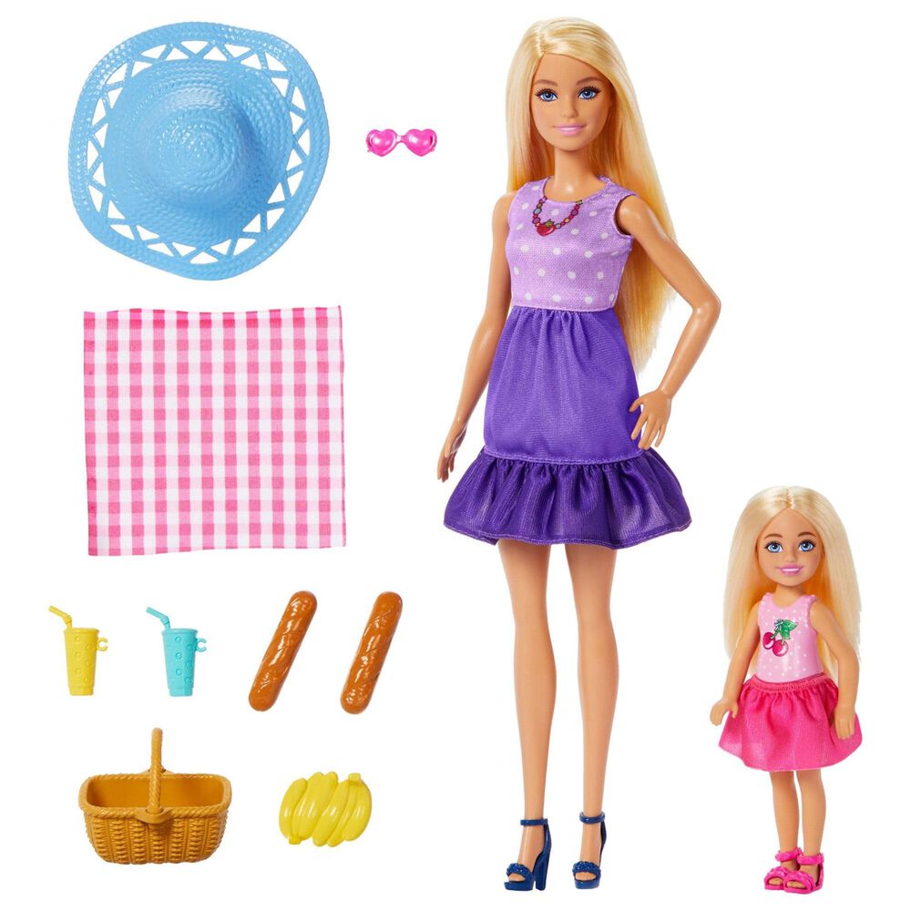 Barbie Family and Friends Dolls with Picnic Accessories in Purple and Pink, , large