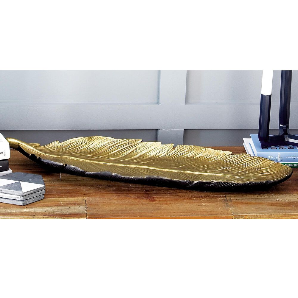 Maple and Jade Bird Feather Bowl in Satin Gold, , large