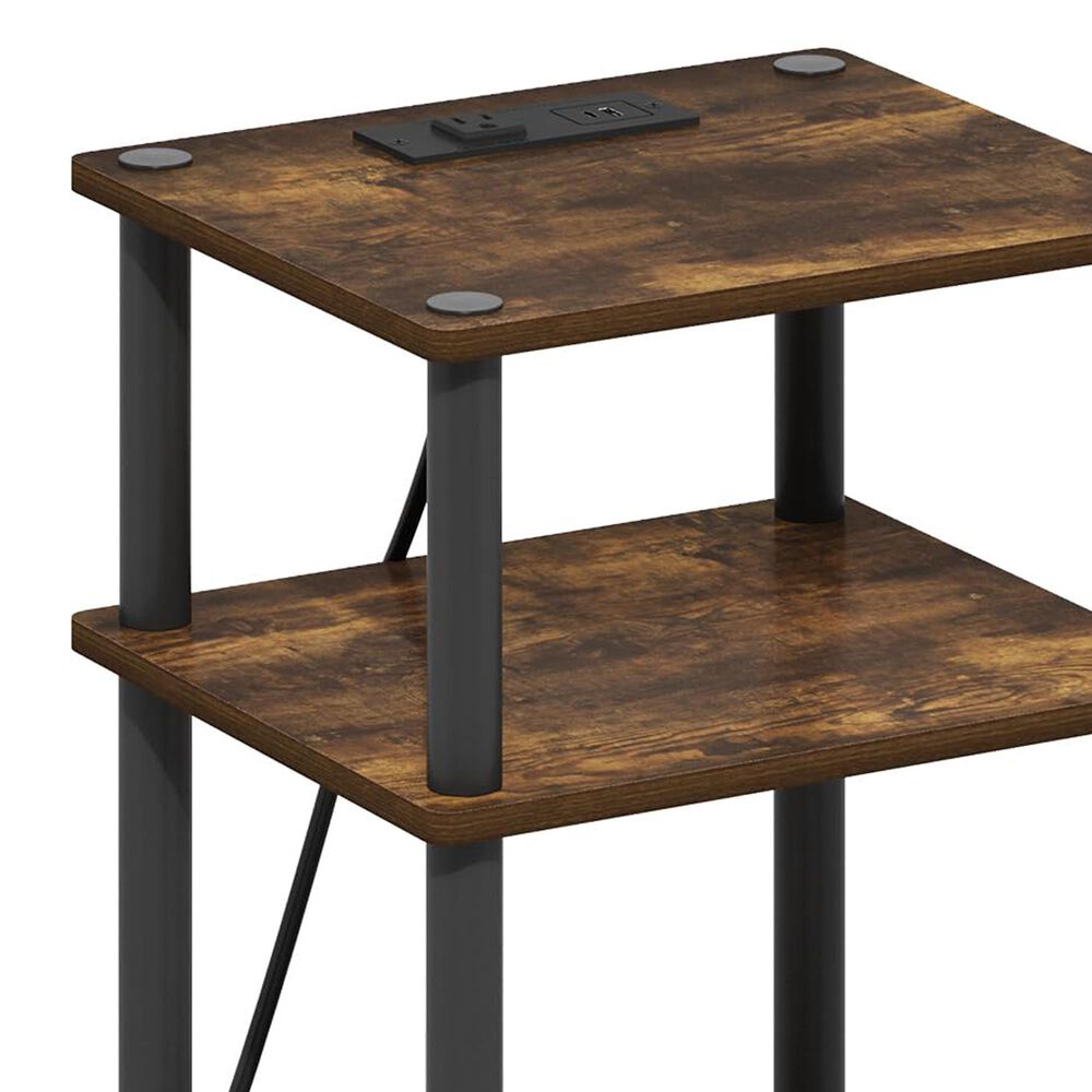 HOMLUX 3-Tier Turn-N-Tube End Table with Charging Station in Amber Pine and Black, , large