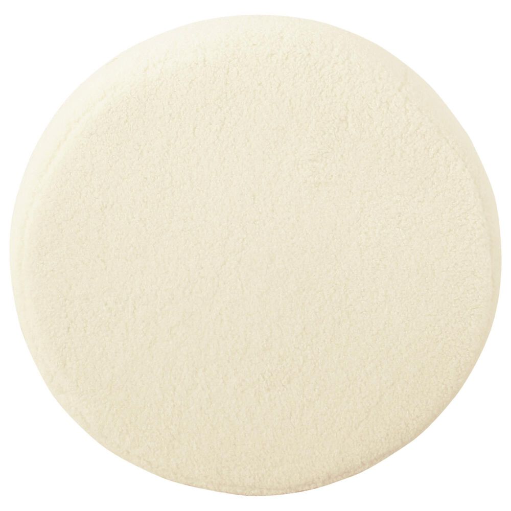 Kinfine Round Faux Sheepskin Ottoman with Matte Black Leg in Cream, , large