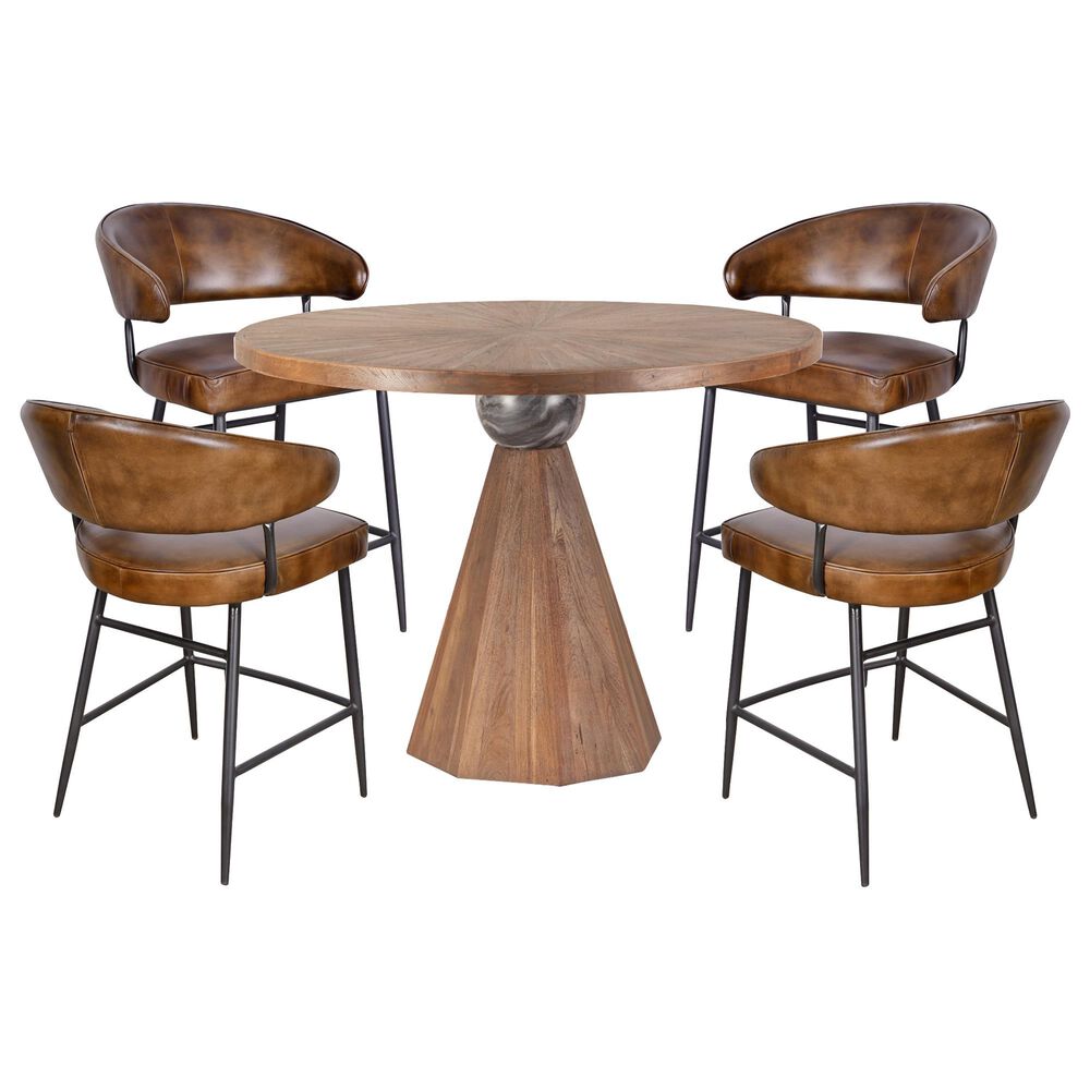 Home Trends & Design Eiffel and Essex 5-Piece Round Dining Set in Antique Natural Teakwood, Black and Powder Coated Black, , large