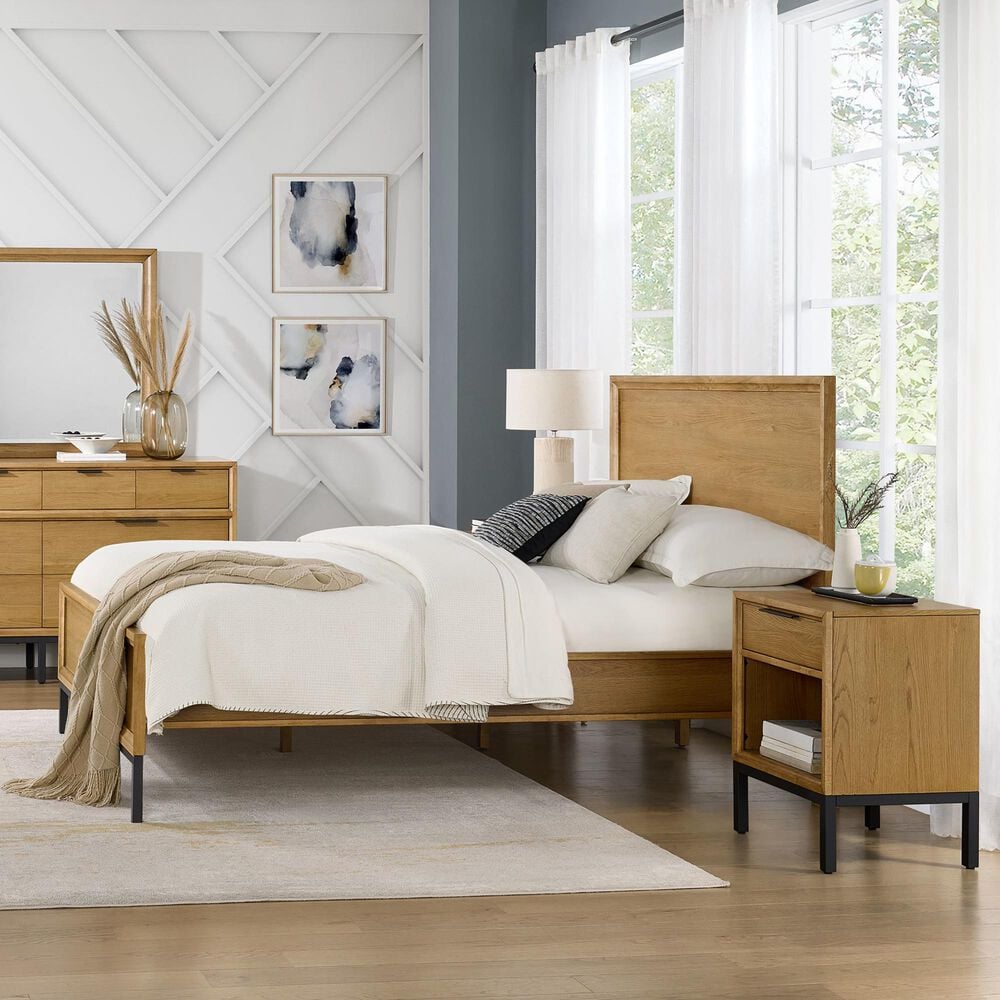 Hawthorne Furniture Newport Queen Panel Bed in Natural Oak and Matte Black, , large
