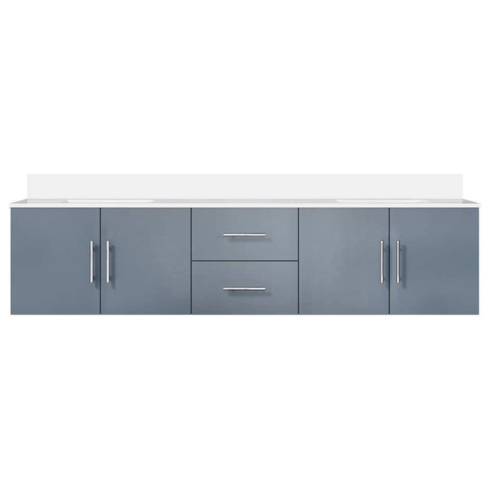 Lexora Home Geneva 80&quot; Double Bathroom Vanity in Dark Grey with 2 cm White Quartz Top and Rectangular Sinks, , large
